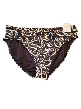 Bikini Swimsuit Mid Rise Cheeky Bottom Black Floral Womans 3X 24/26 LR111
